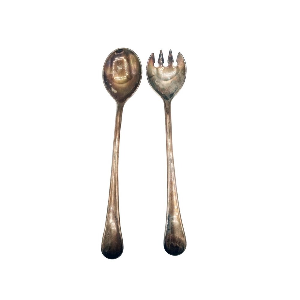 Italian Silver Plate Salad Serving Set Spoon Fork Elegant Dining Vintage 9 Inch